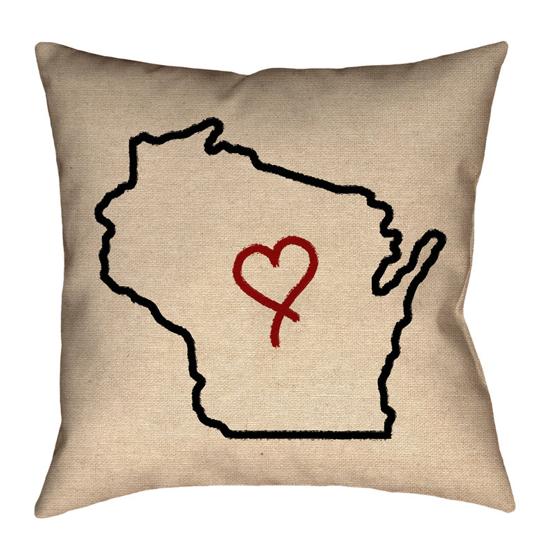 Katelyn Smith Wisconsin Love Outline, 14 po x 14 po, Sergé de coton, Housse / couvercle