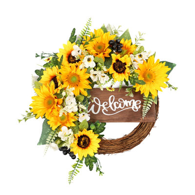 Handcrafted Sunflower Plastic 40 cm Artificial Wreath