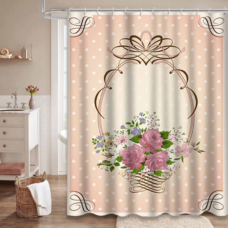 Rideau de douche imperméable à motif floral avec 12 crochets, L 72 po x l 78 po