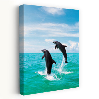 Bottlenose Dolphins Spinning In Water Abstract Contemporary Dolphin Fish Landscape Nature Art