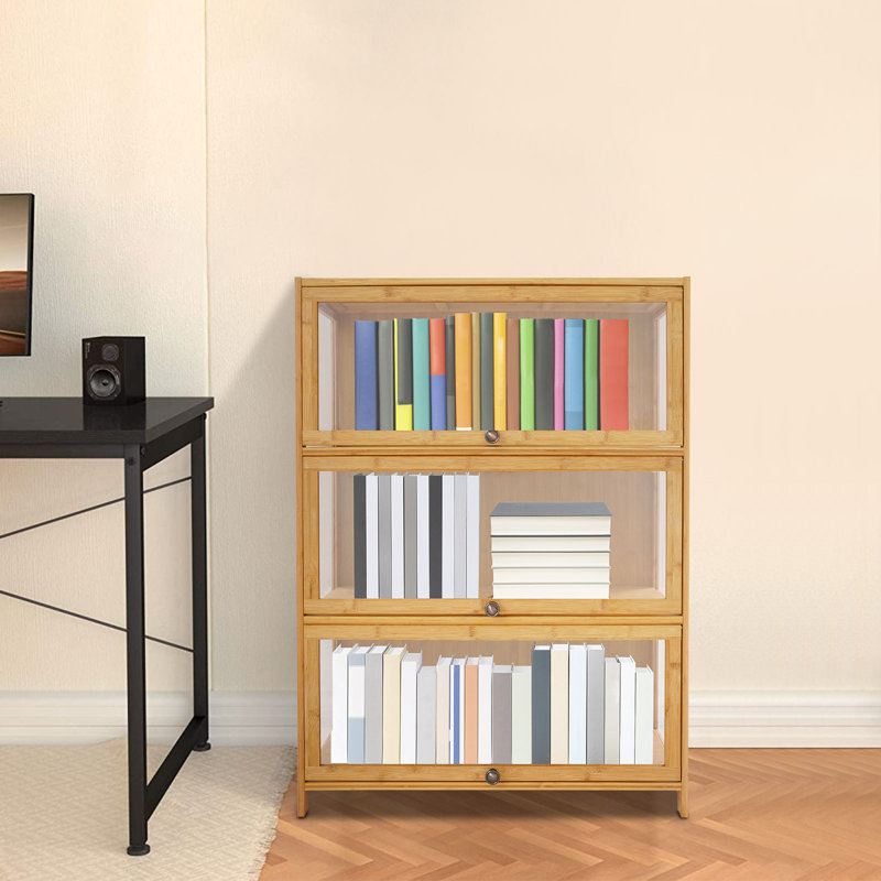 41.7" H 3-Tier Bamboo Curio Cabinet with Clear Acrylic Flip-Up Doors, 31.50" W x 12.60" D