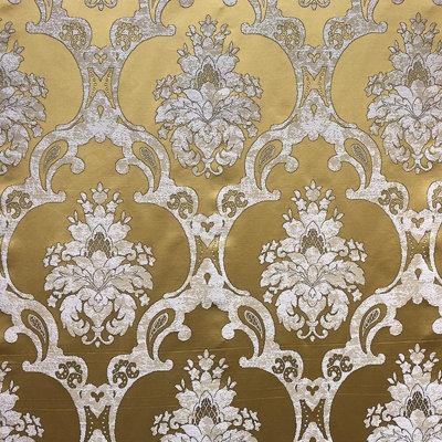 Katherine Fabric | Textured Damask Faux Silk Fabric | Color Gold