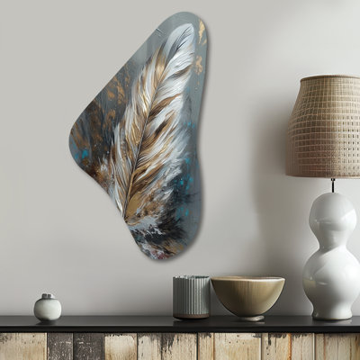 Gustavus - Glam Feather Boomerang Shape Art mural asymétrique en métal