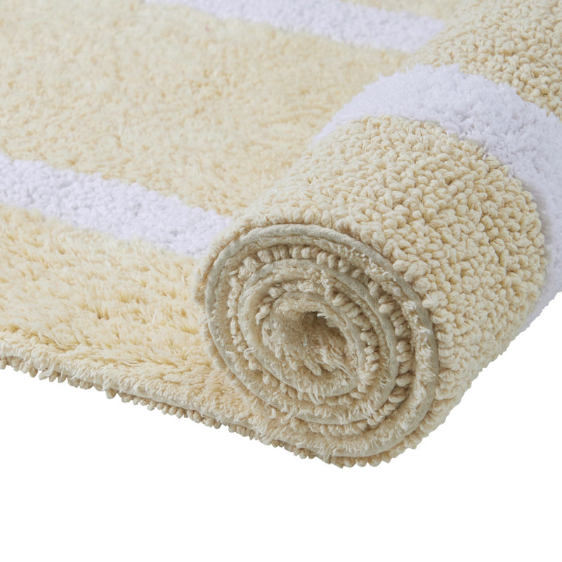 Broshous Premium 100% Cotton 2370 GSM 2-Piece Bath Rug Set, Ultra Plush Tufted Bathroom Mats, Super Absorbent OEKO-TEX® Certified, Reversible, Machine Washable, Spa-Like Comfort, Sand/White