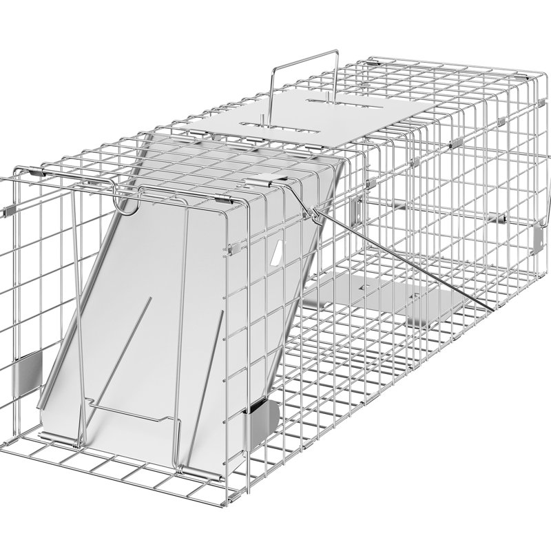Cage en fer galvanisé pour animaux 24 "x 8" pour lapins, chats, écureuils, ratons laveurs, marmottes, opossums avec levier en forme de L et conception rapide et facile à utiliser