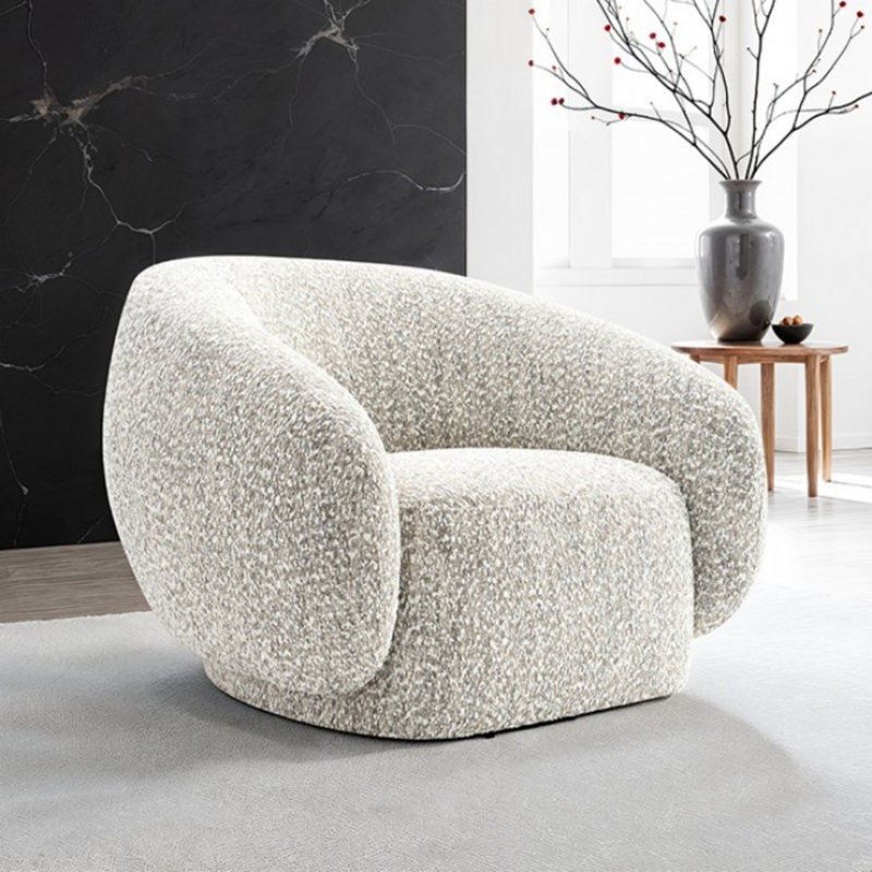 Flurry Premium Boucle 360-Degree Swivel Chair With Rounded Sculptural Silhouette, Brown