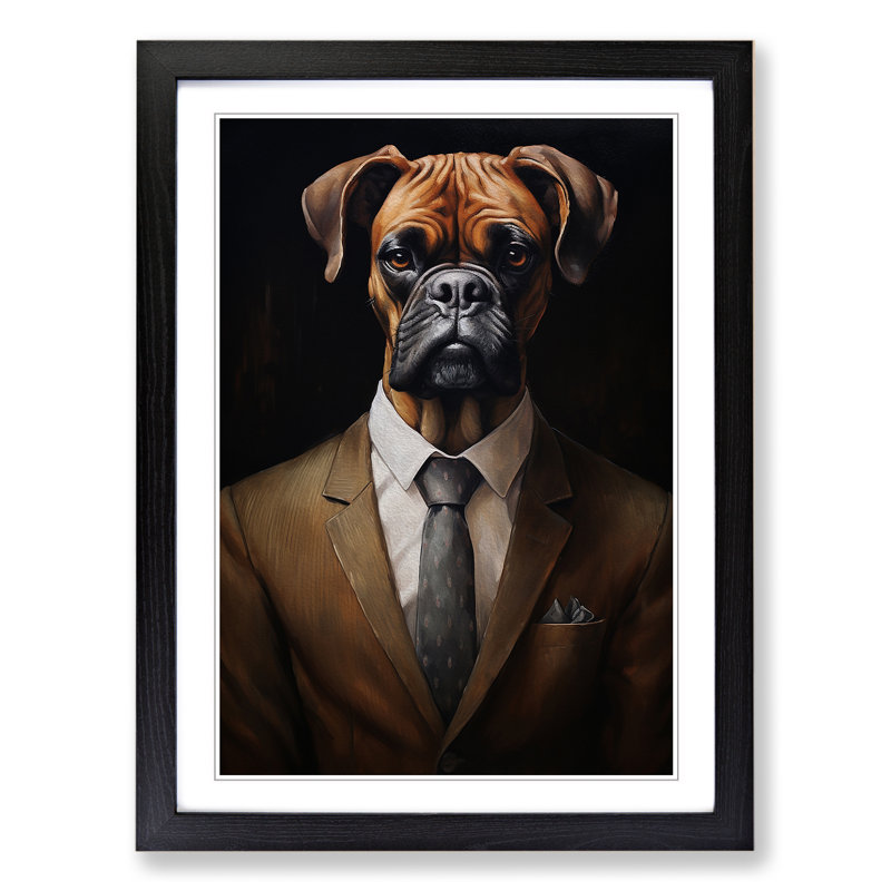 Boxer Dog In A Suit No.3 - Single Picture Frame Print on Wood, Black Framed, 46cm H x 34cm W x 2cm D