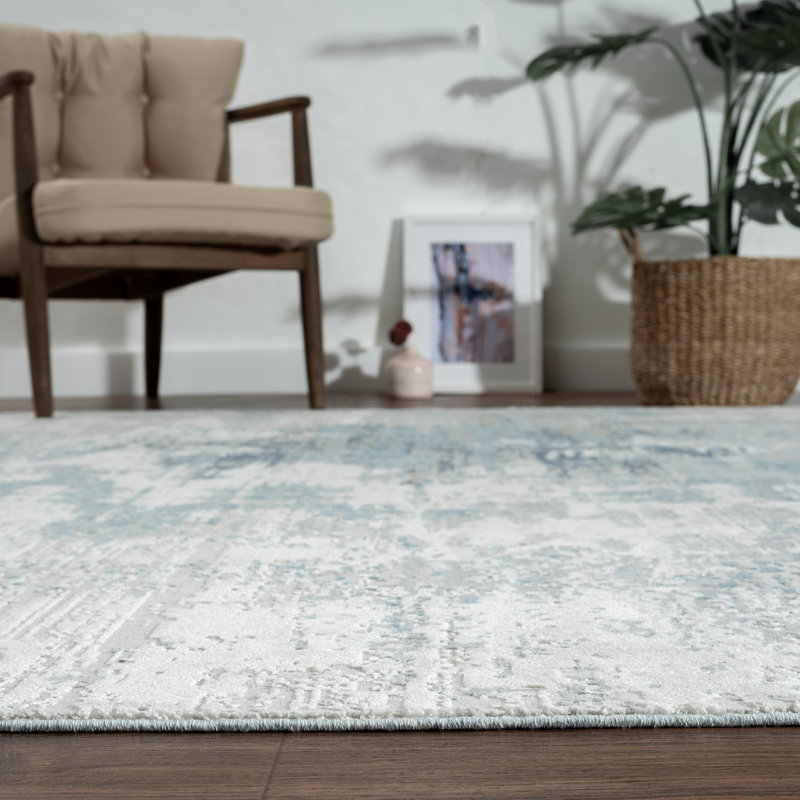 C Abstract Area Rug in Grey, Runner 2'6" x 10'