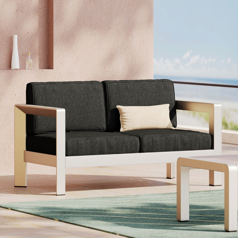 Causeuse d'extérieur 55,25 po avec coussins, gris