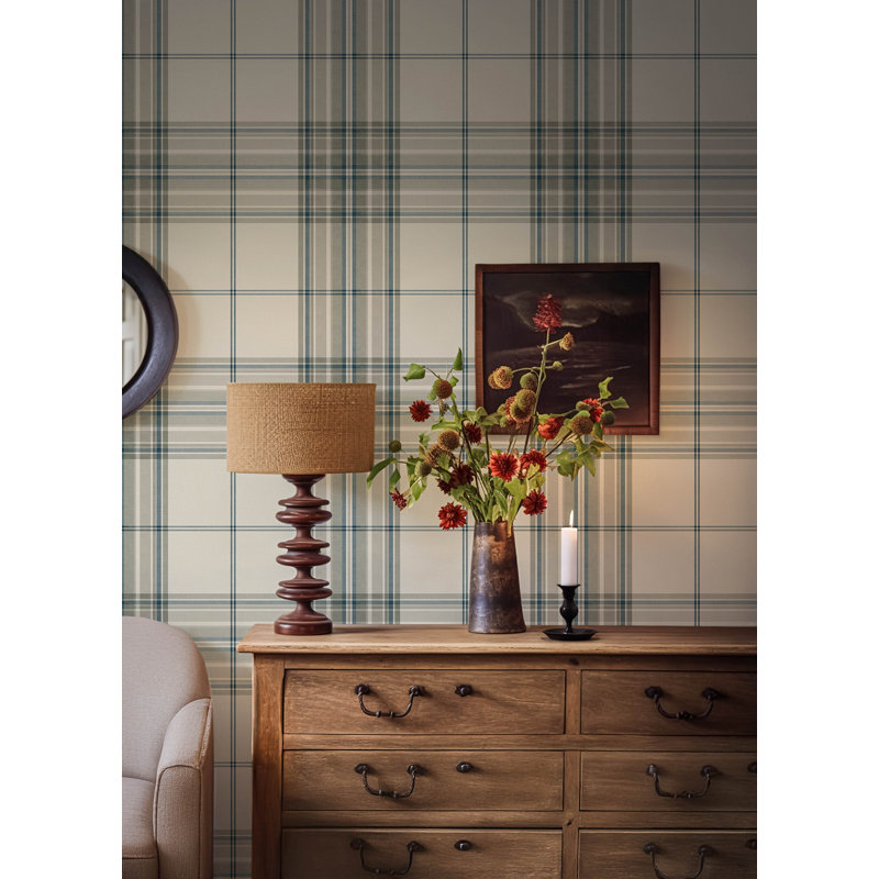 Westley Black Plaid Wallpaper, Green
