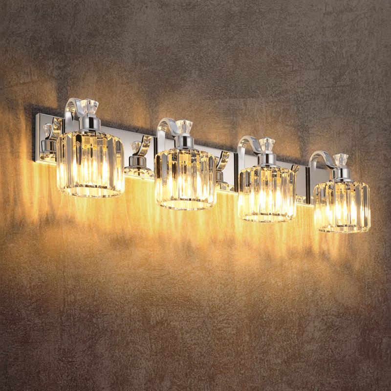 Luminaires muraux en chrome moderne à 4 lumières pour salle de bain à DEL au dessus du miroir