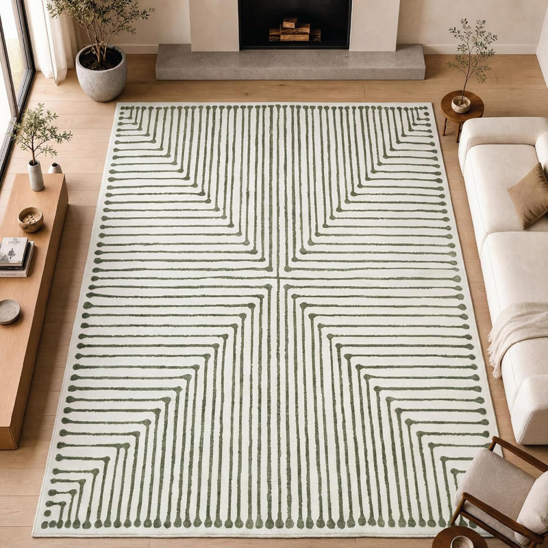 Milet - tapis d'intérieur lavable à la machine - tapis vert beige 9 pi x 12 pi, Rectangle 9 pi x 12 pi