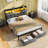 Bed Frame with Drawers and Headboard, Upholstered Storage Bed with Charging Station and LED Lights-2087162937-2087883837