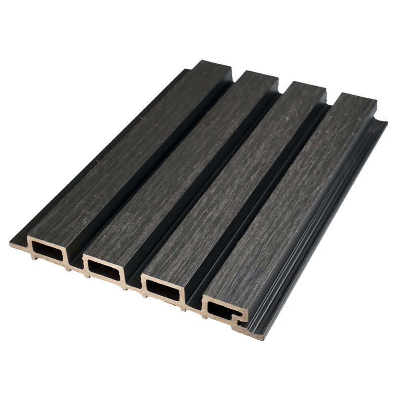 Linear WPC Exterior Wall Slat Siding and Cladding Panels 114 in x 8.62 in, Black, Ebony