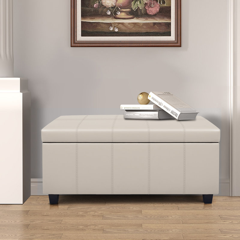 Banc de rangement avec couvercle en similicuir Damara, Similicuir crème