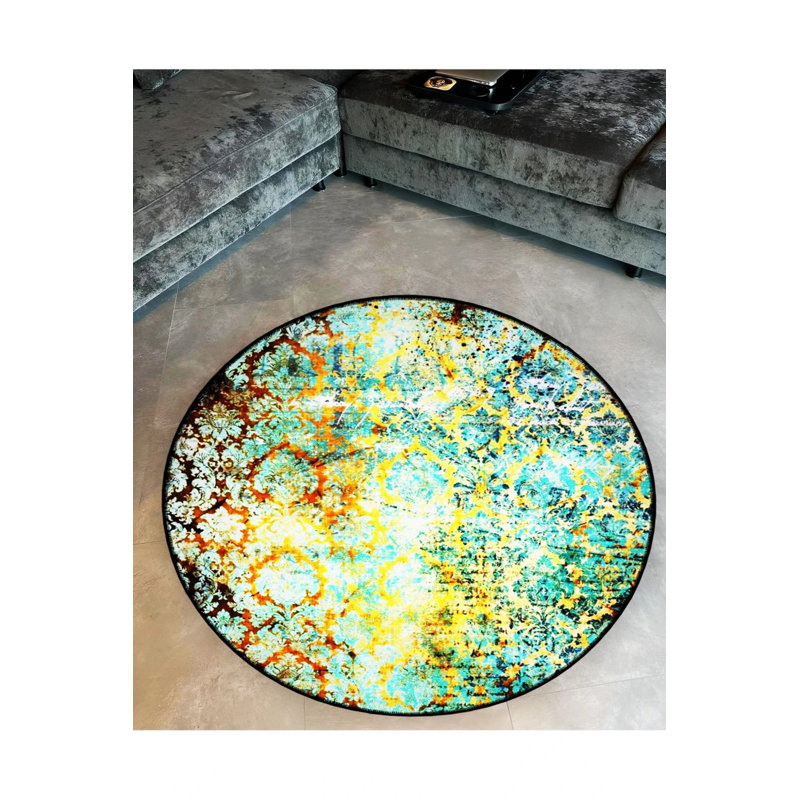 Green Traditional Patterned Round Woven Base Vintage Decorative Carpet, Round 4'