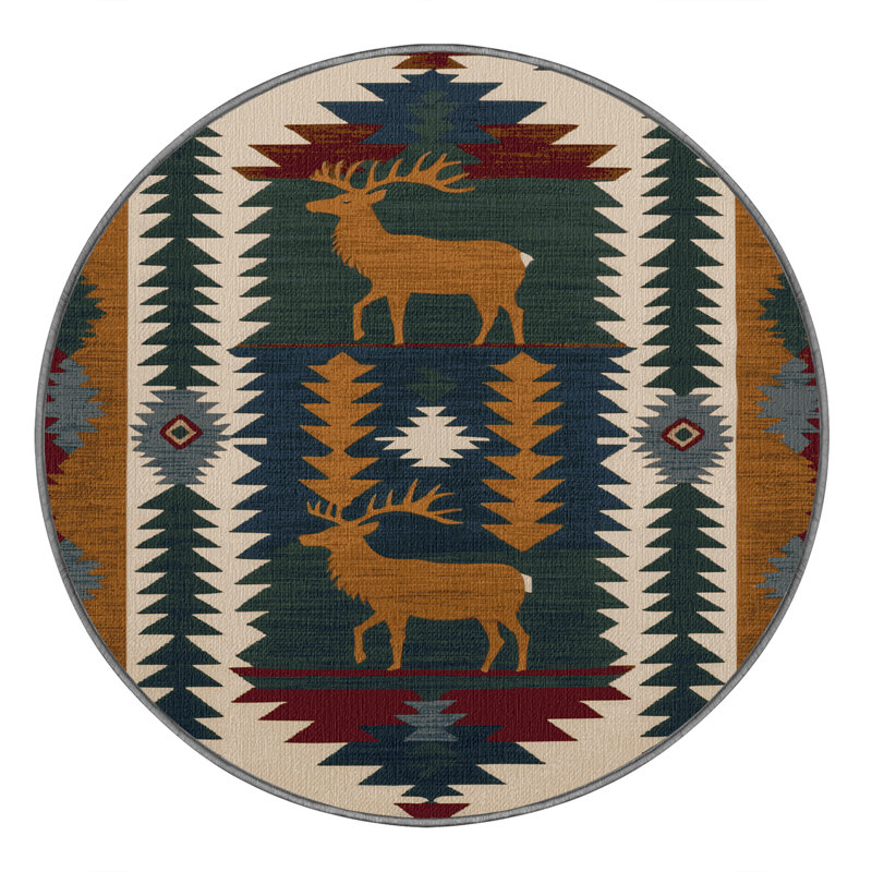 Tapis de style sud-ouest à six élans lavables Ginza, Rond 8 pi