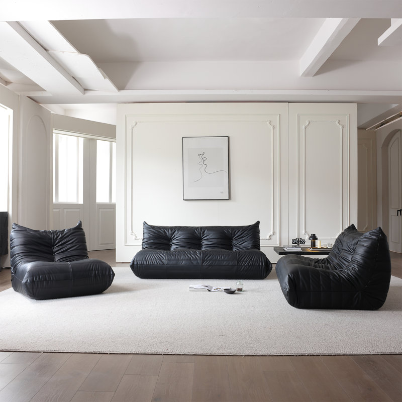 Fauteuil à billes Abbie Lazy, Similicuir noir, H 28,35 po x l 68,9 po x P 39,76 po