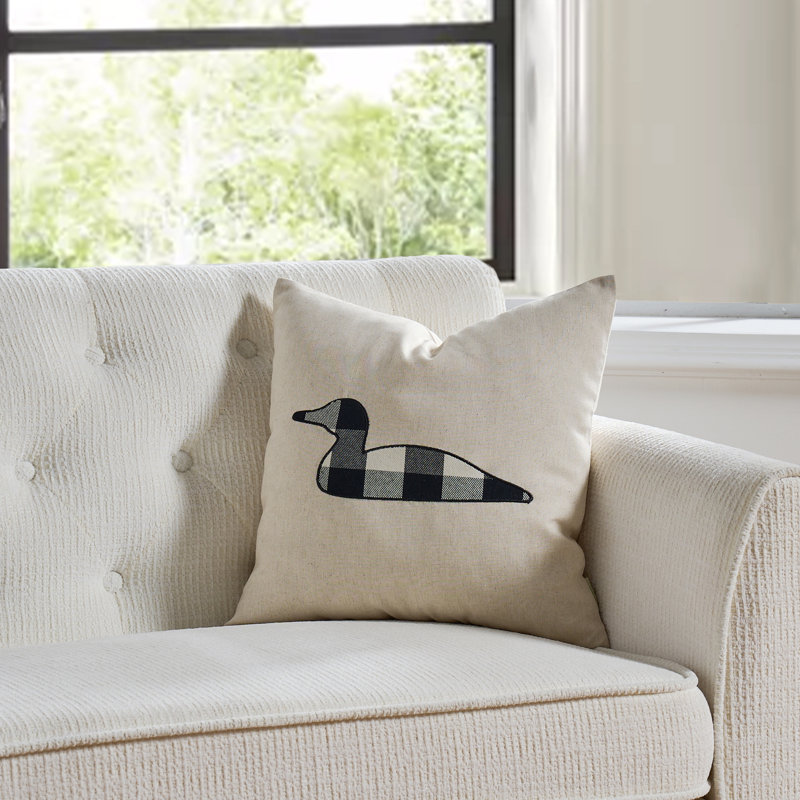 Coussin en lin Cottage Life, Noir / Ivoire, Polyester