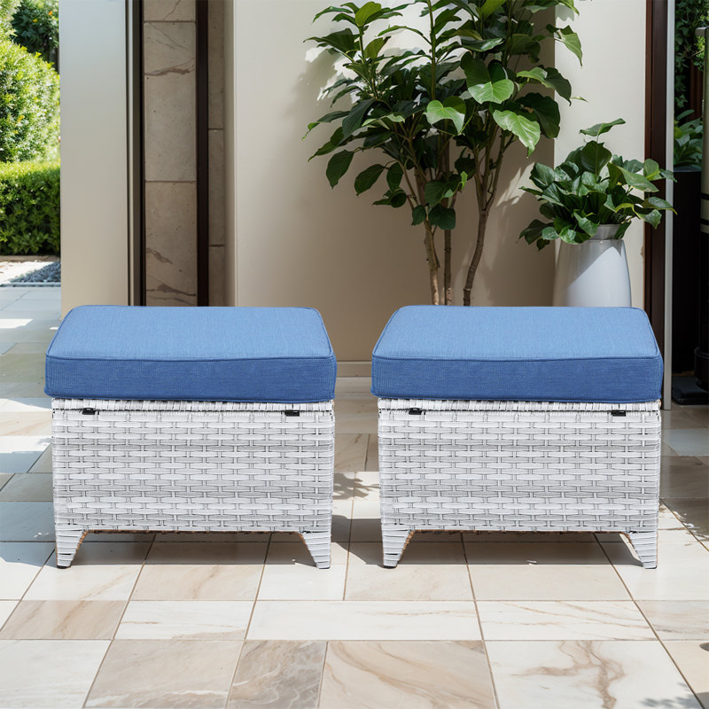 Repose-pieds d'extérieur avec coussin Bonia, Bleu marine