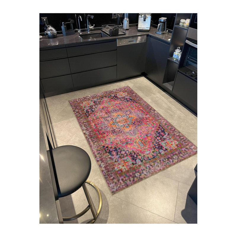 Multi Colour Geometric Striped Pattern Creative Modern Decorative Machine Washable Area Rug, Square 3'3"