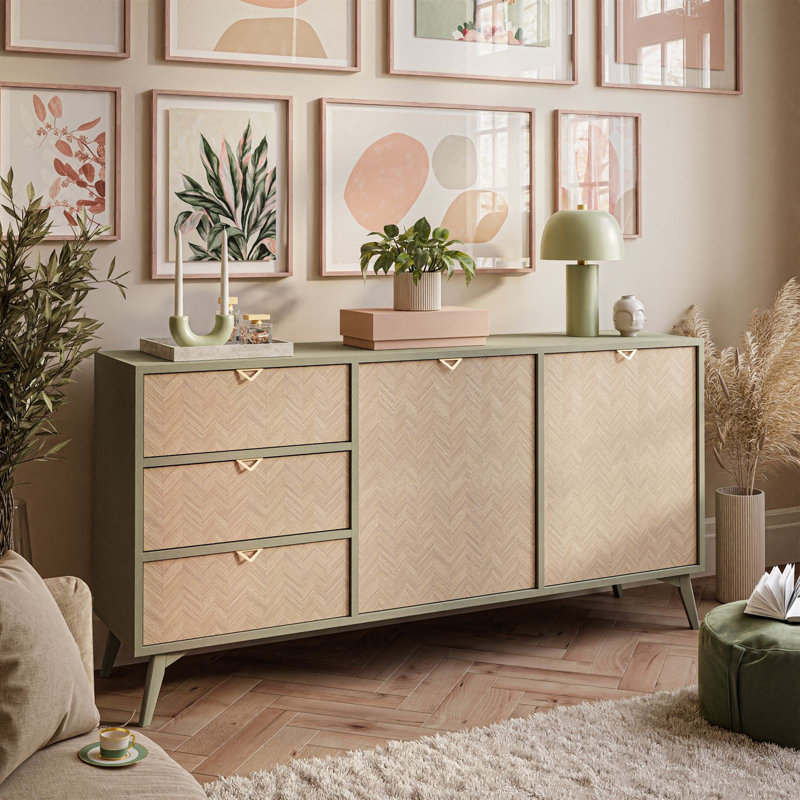 Dajha 158cm W 3 - Drawer Chest of Drawers, Scandi Herringbone Pattern