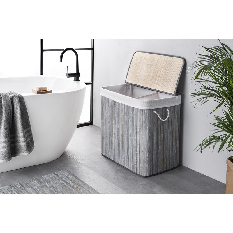 Bamboo Laundry Hamper with Handles, Small (60cm H x 40cm W x30cm D), Wash Grey