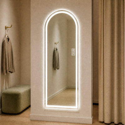 Arched LED Full-Length Wall Mirror with Dimmable Front Lighting, 3 Color Temperatures & Memory
