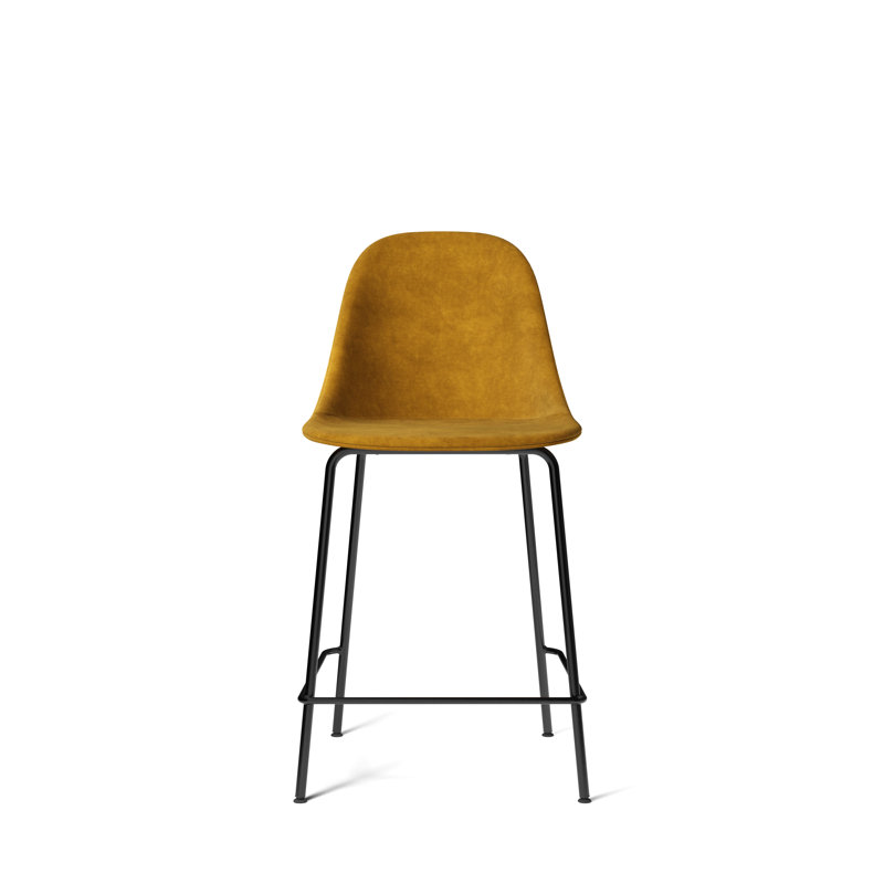 Harbour Upholstered Bar Stool with Metal Frame, Dakar 0842 Black Genuine Leather, Counter Stool (24.8" Seat Height)