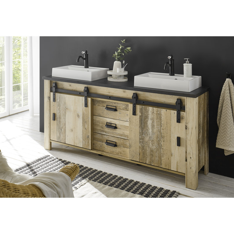 Jackeline 1640mm Free Standing Double Bathroom Vanity with Solid + Manufactured Wood Top, Nature