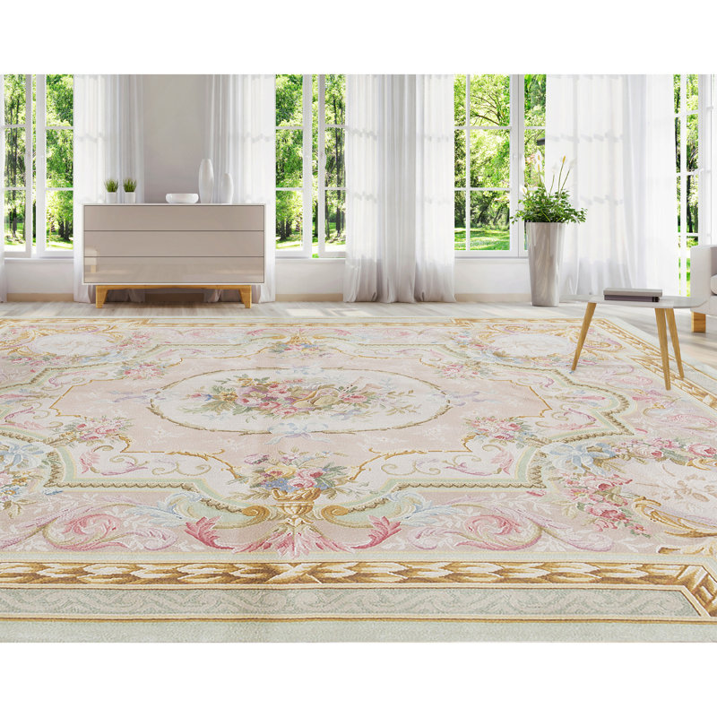 Hand-Knotted High-Quality Beige and Green Area Rug