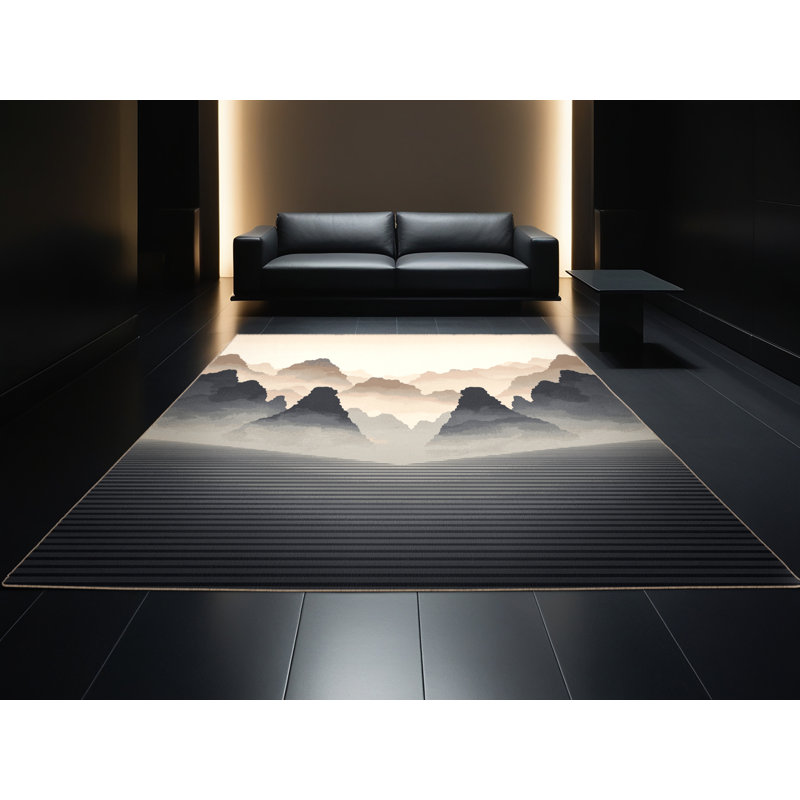 Machine Washable Paizlei Ha Long Bay Vietnam Contemporary Ombre Rug in Beige – Beige Binding, 8x12
