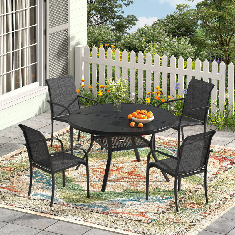 4-Person Outdoor Aluminum Patio Dining Set, Black