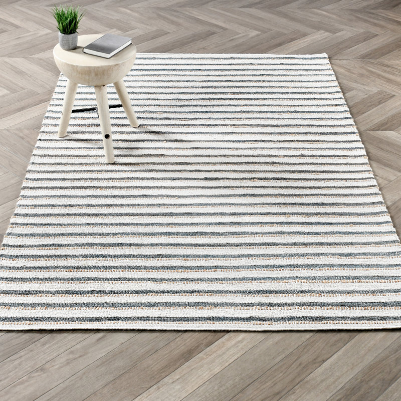 Del Striped Area Rug, Rectangle 5' x 8', Ivory/Blue