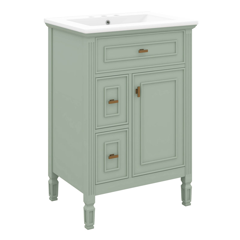 Ensemble de meuble-lavabo 24 po avec lavabo, armoire autoportante avec tiroir inclinable, 2 tiroirs, tablette réglable et support de rangement