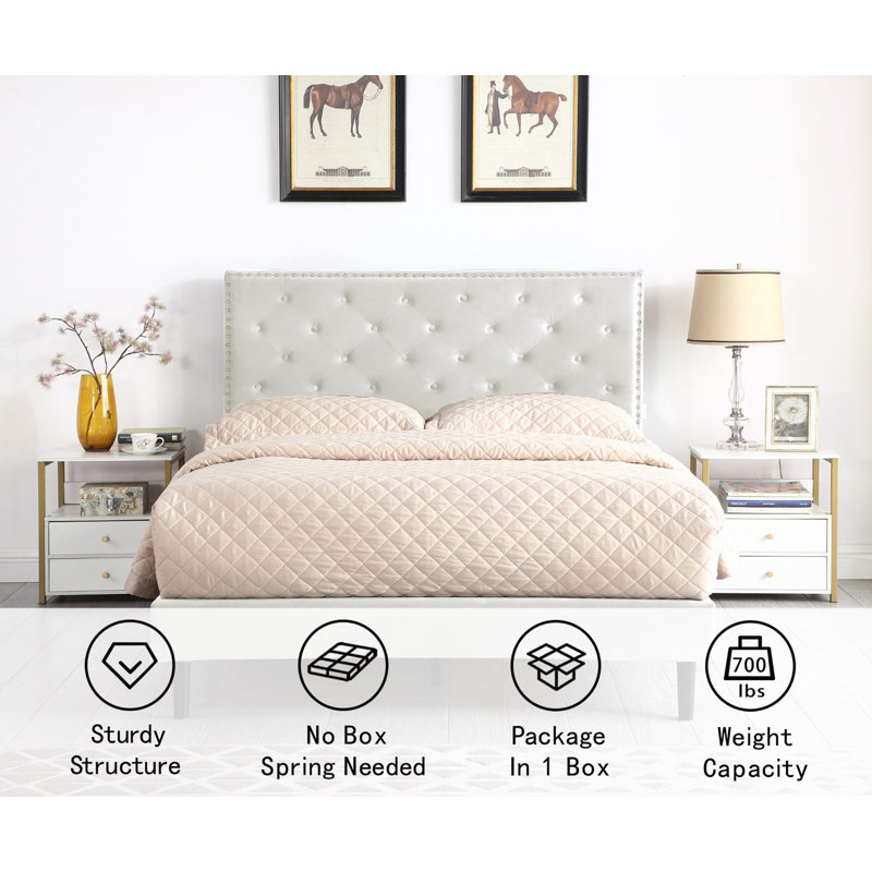 Avrah Upholstered Wingback Bed, Beige, Full