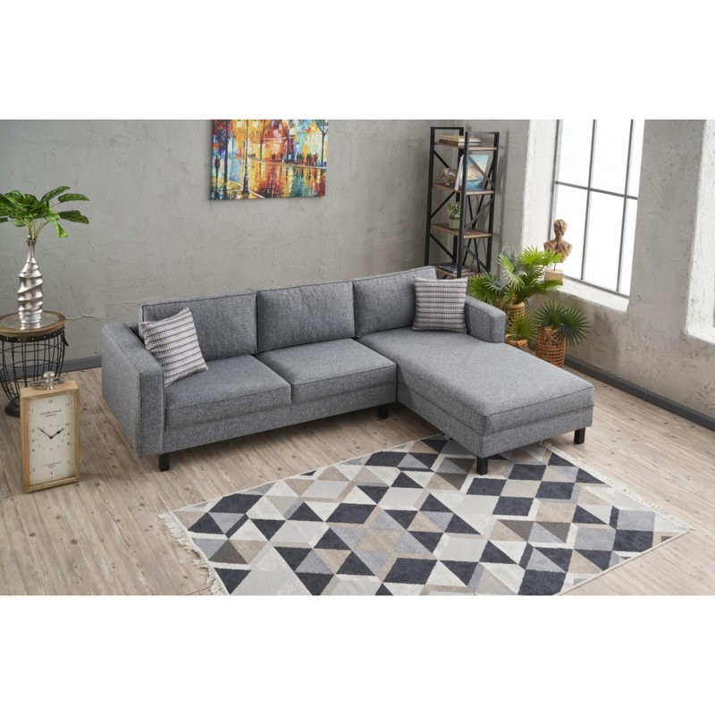 Canapé modulaire rembourré Bre, Accoudoir à droite (vu de face), Gris 100% polyester / lin