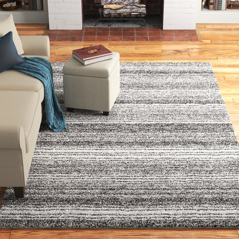 Tapis rayé multicolore gris / brun à poils longs touffeté à la main Panitz, Rectangle de 8 pi x 10 pi