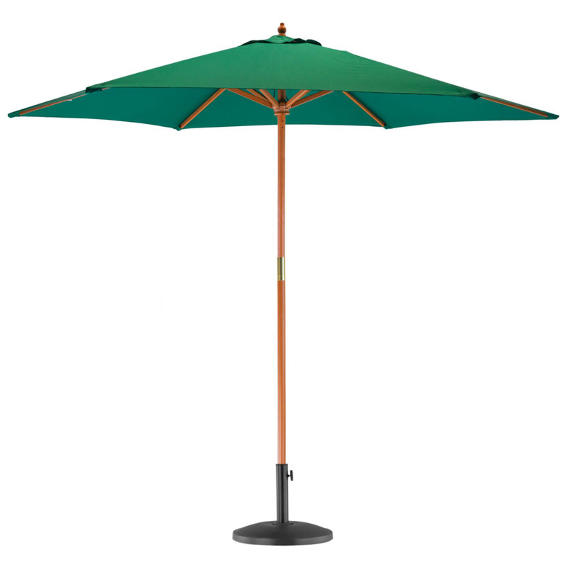 Wooden Garden Parasol & Base - 2.7m, Orange, Green