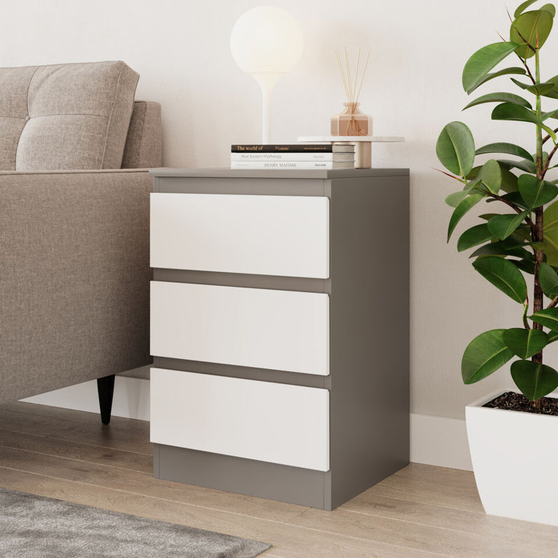 Quanterrius Solid Wood Mirrored Rectangle Accent Cabinet, Grey/White