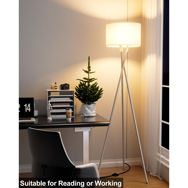 Modern Tripod Floor Lamp With Linen Shade, 66" Tall Standing Lamp For Living Room, Bedroom, Home Office, E26 Bulb Included, Minimalist Design