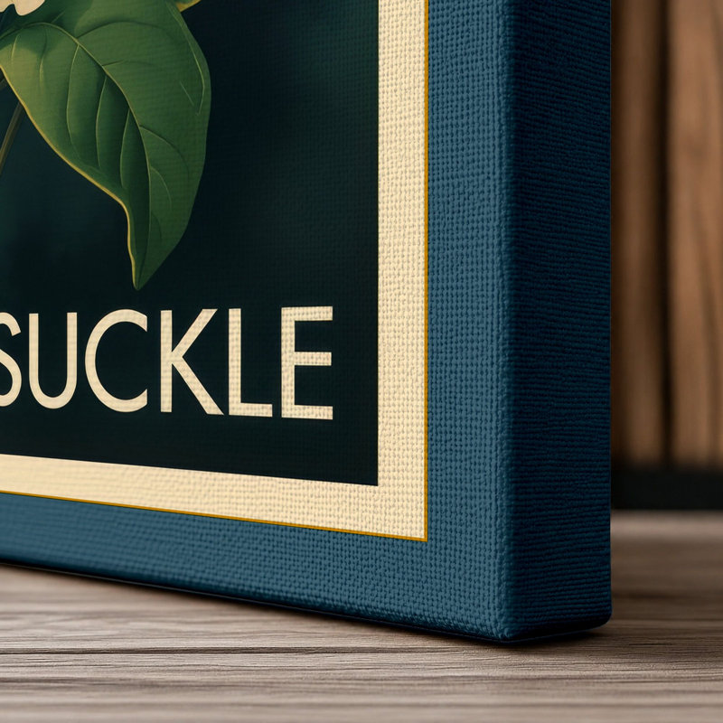 Honeysuckle Study Art Deco 1 Piece Wrapped Canvas Wall Art, 36x24 - 91.4 x 61.0 cm, Teal Border