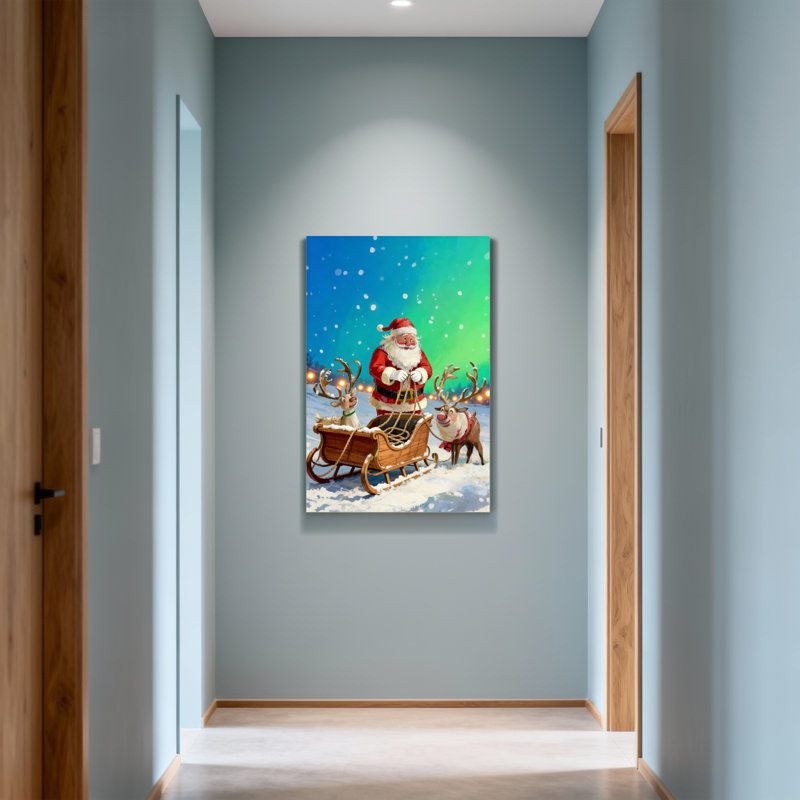 Noël, père Noël, renne, traîneau, neige, scène de Noël, H 18 po x l 12 po