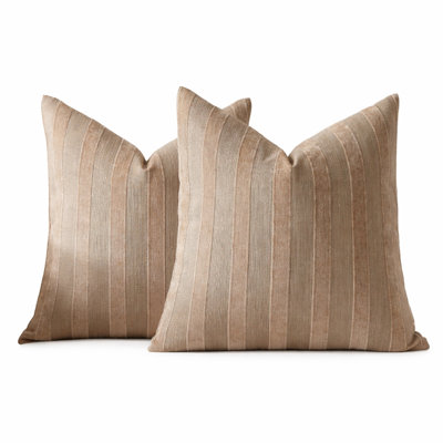 Brown Textured Striped Throw Pillow With Insert 18" X 18" - Modern Accent Pillow For Couch, Home And Neutral Farmhouse Décor, 2-Pack