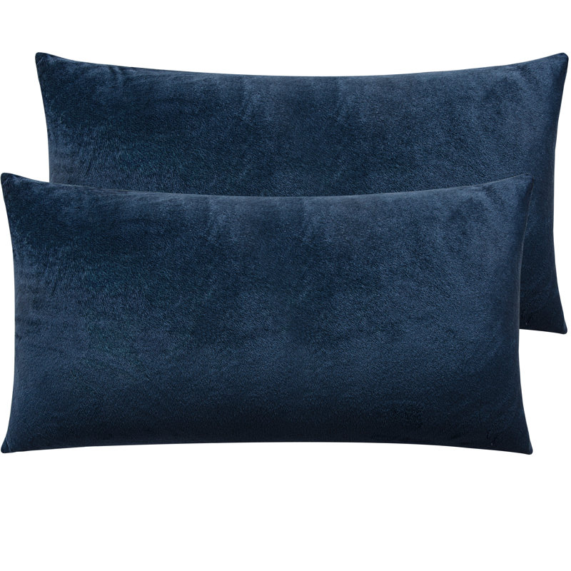 Zippered Pillowcases, Luxury Velvet Flannel Pillow Cases, Super Soft - NTBAY, 20" x 30", Navy Blue