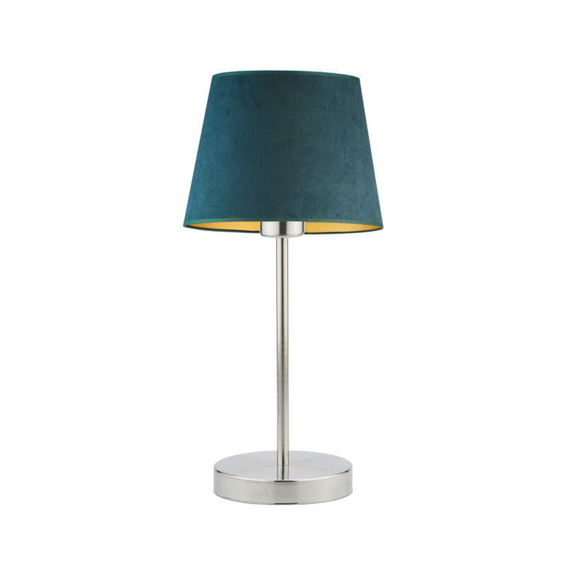 Alekper Metal Desk Lamp, Brushed Steel Base/Bottle Green/Gold Shade