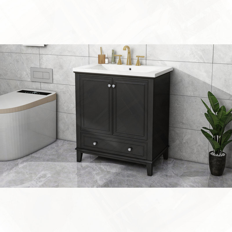 Armoire multifonctionnelle pour salle de bain avec lavabo avec portes et tablette réglable, Noir