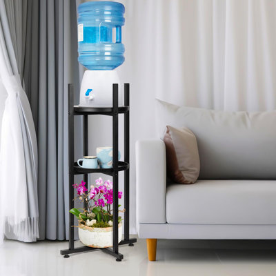 Support pour distributeur d'eau 5 gallons Support d'eau robuste avec 2 tablettes rondes, noir
