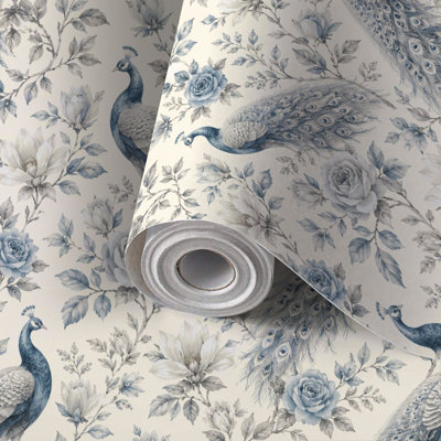 Peel and Stick Wallpaper Contact Paper Elegant Vintage Peacock Floral Neutral Tones Self Adhesive and Removable 17.7in x 118in(45x300cm)