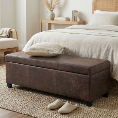 College 48"W Upholstered Vegan Leather Contemporary Rectangular Lift-Top Storage Ottoman Bench with High-Density Foam